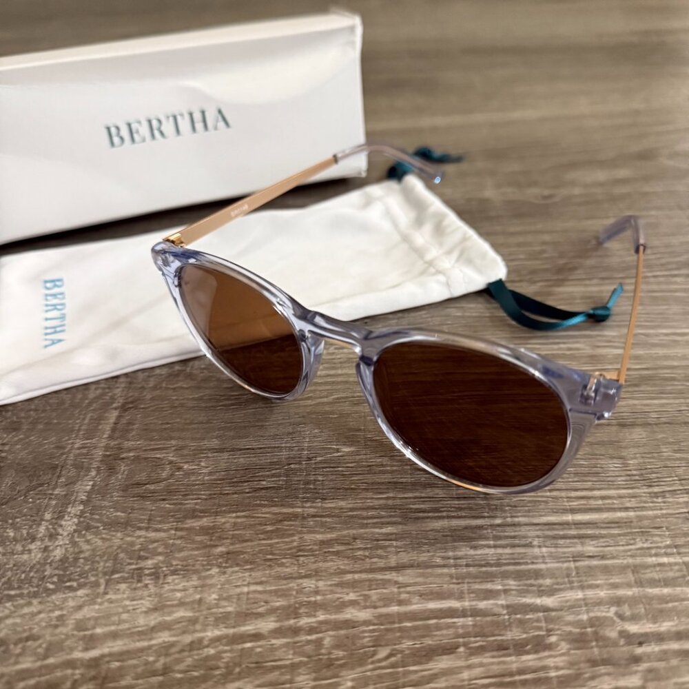 NIB Bertha Hayley Polarized Sunglasses Blue Rose Gold OS